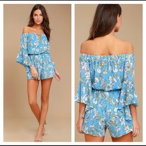 Lulus Blue Floral Off The Shoulder Romper